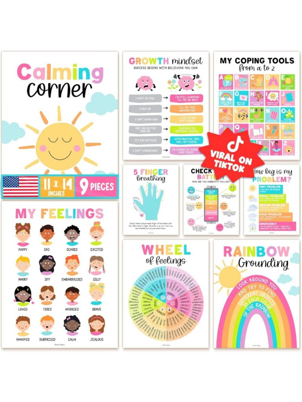 9 Essential Classroom Must-Haves: Calming Coping & Feelings Posters for Kids